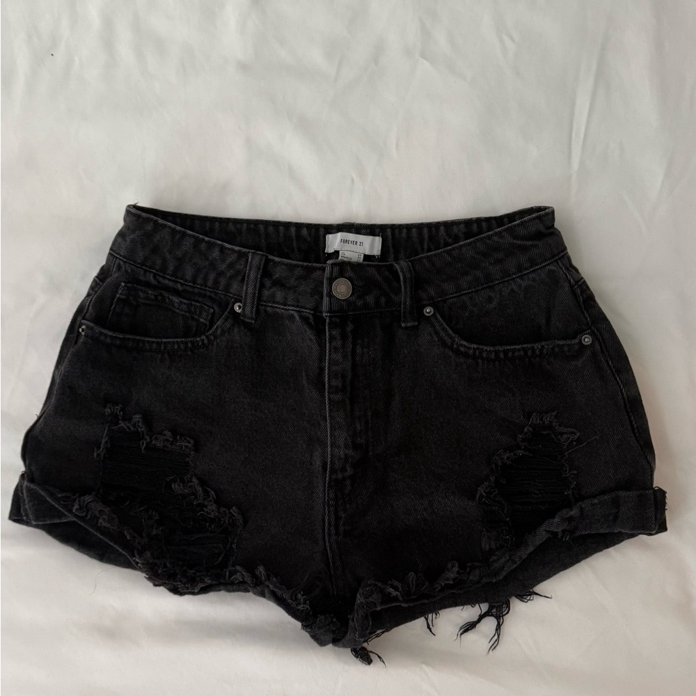 Forever 21 Black Ripped Jean Shorts
